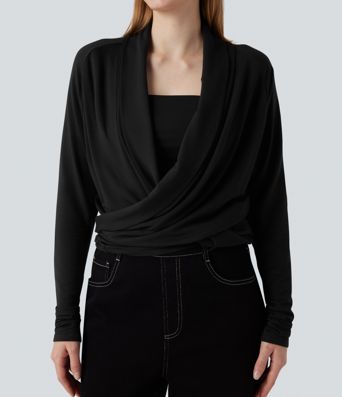 Wrapped Raglan Long Sleeve Casual Top