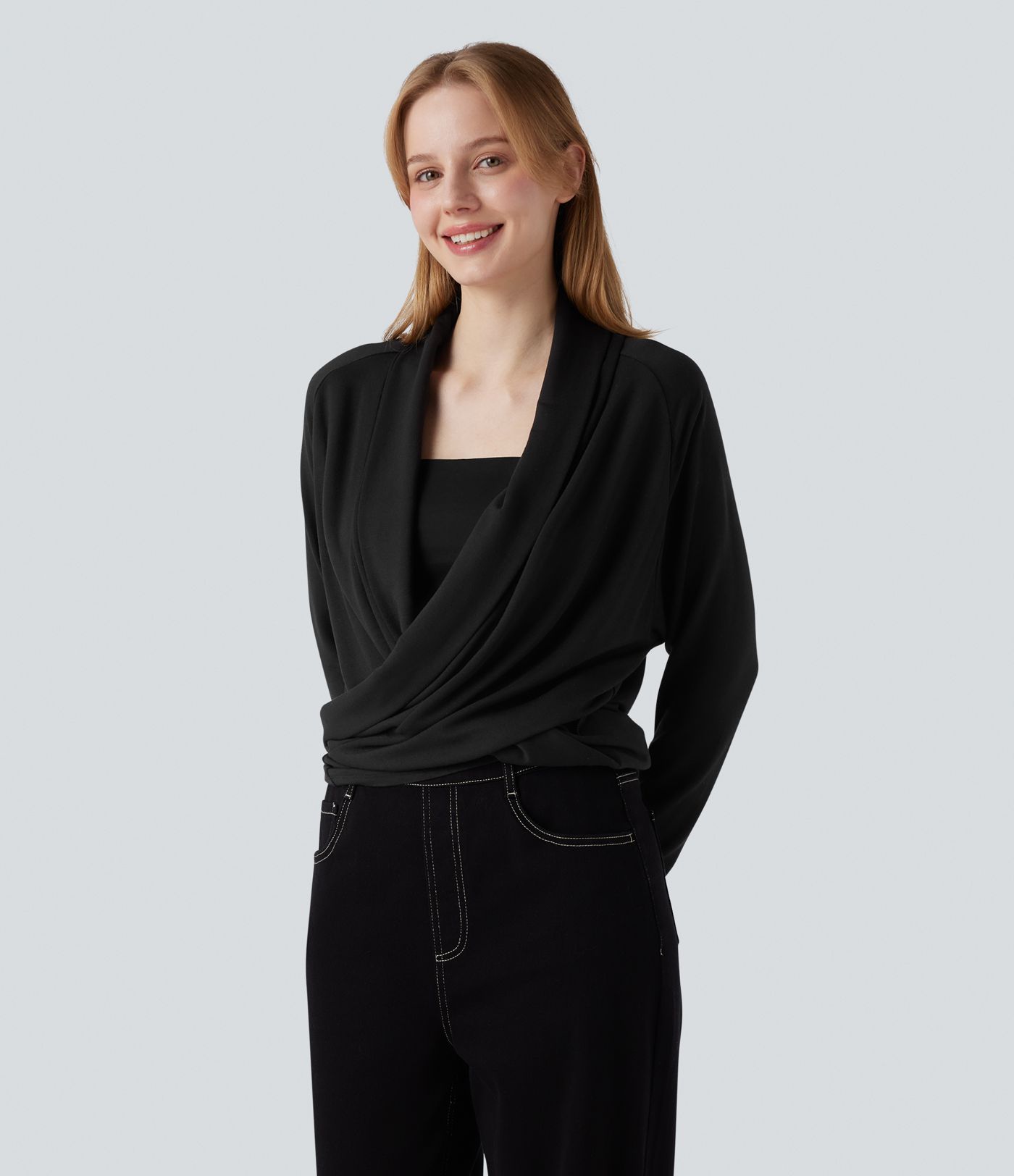 Wrapped Raglan Long Sleeve Casual Top