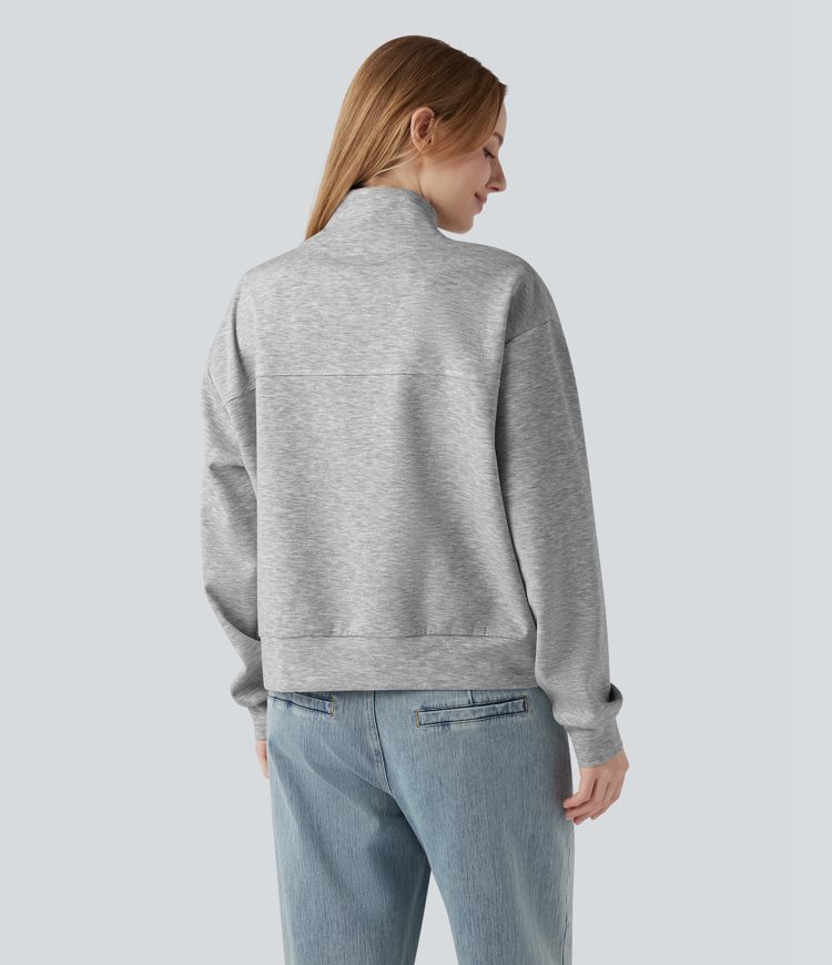 Sweat-shirt col V à manches longues avec boutonnage et poches