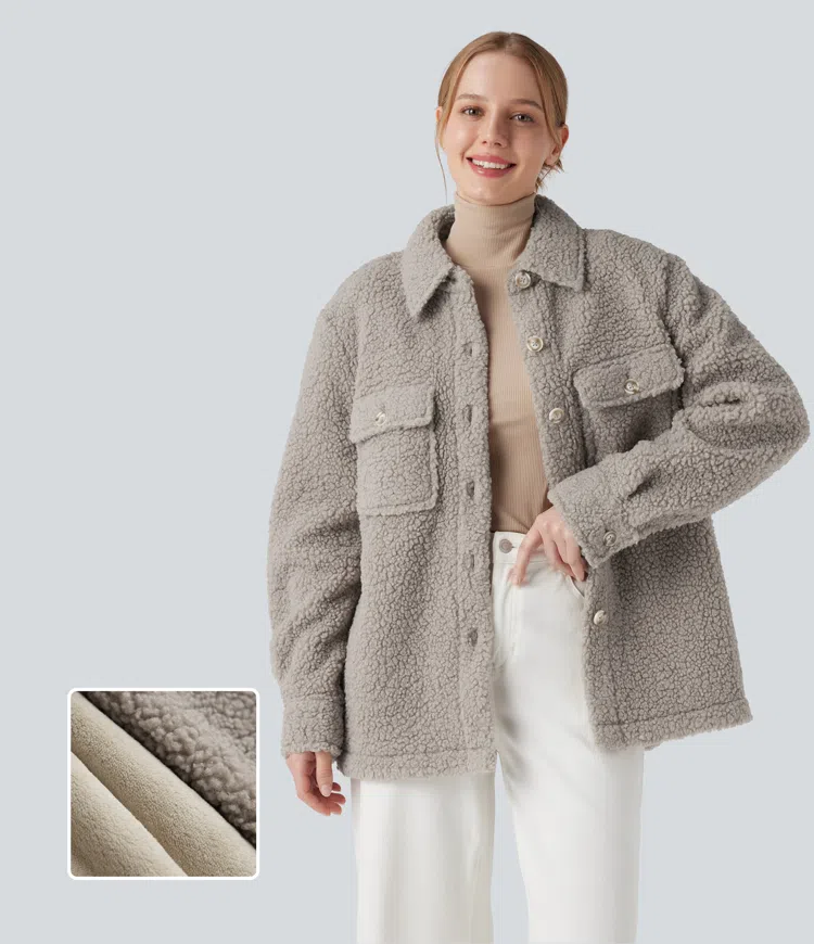 Veste sherpa à col à manches longues avec poches