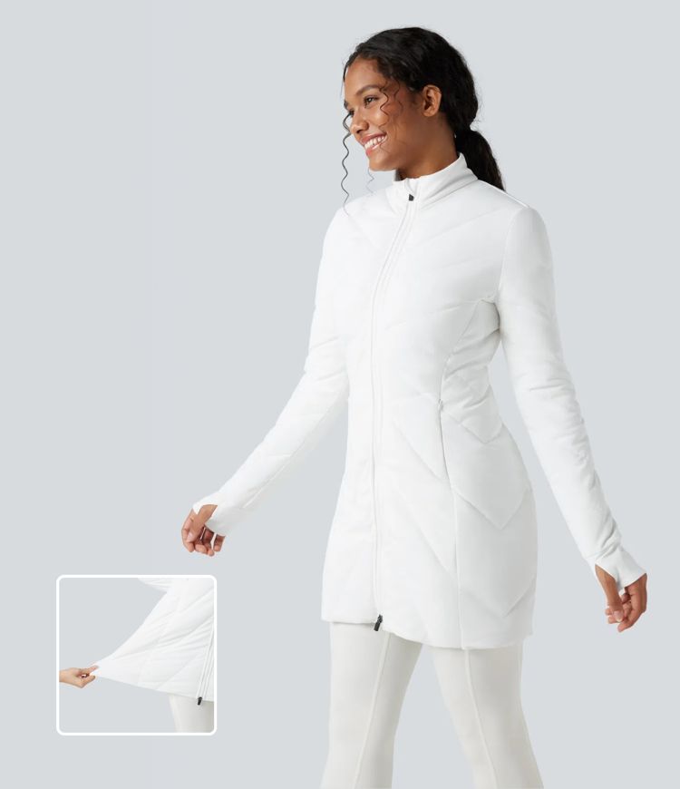 Veste matelassée col montant double fermeture éclair avec trous pouces et poches