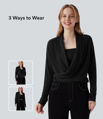 Wrapped Raglan Long Sleeve Casual Top