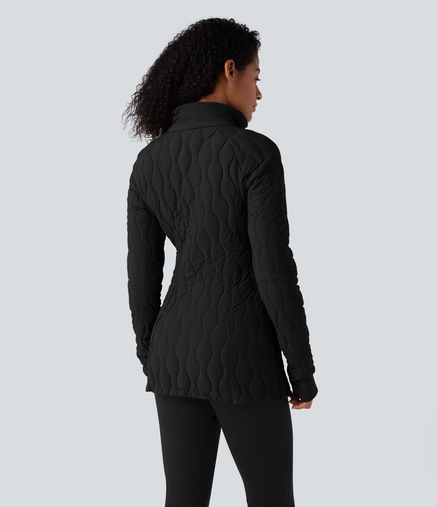 PuffFlex High Neck Long Sleeve Thumb Hole Zipper Workout Quilted Jacket with Pockets