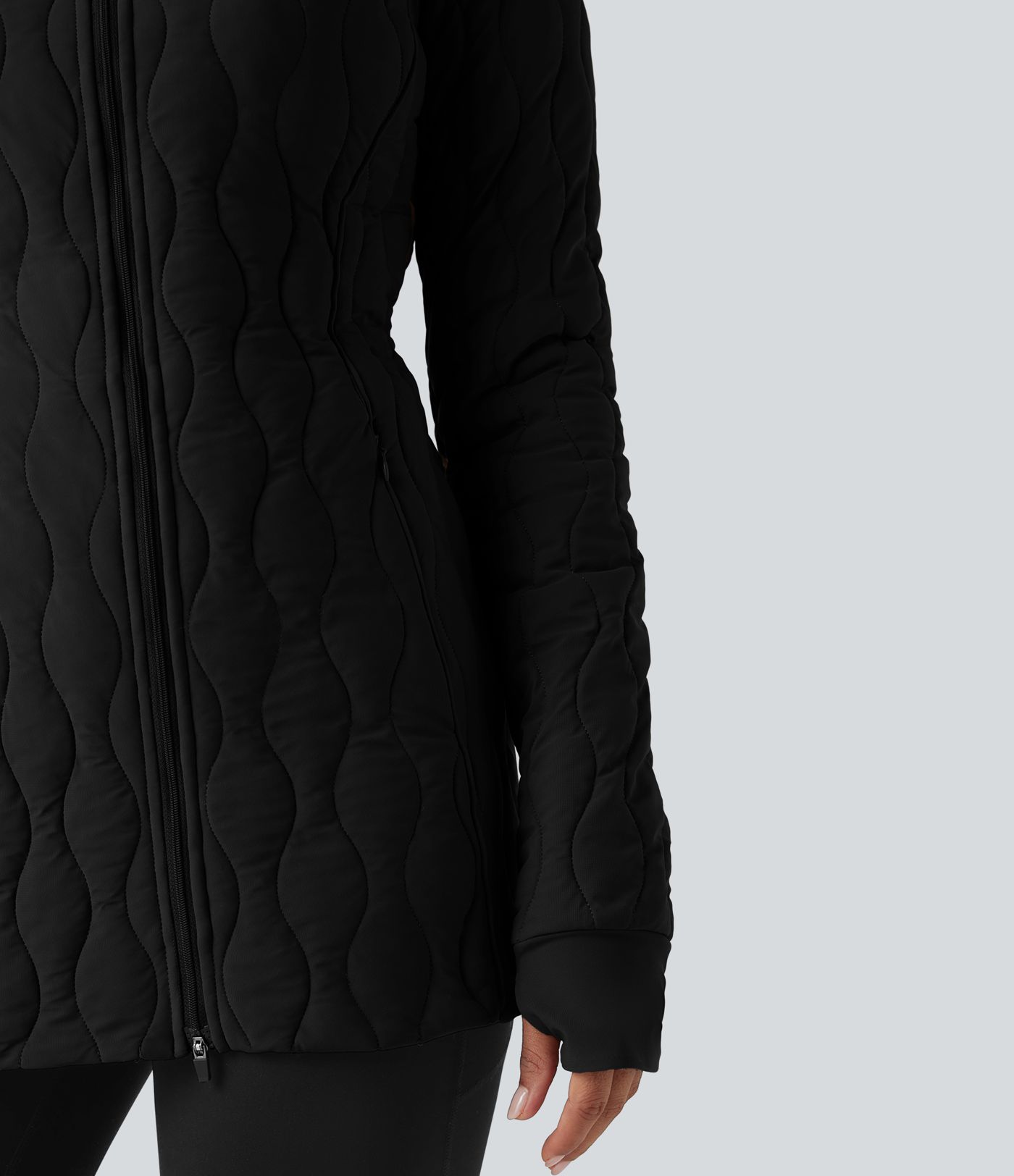 PuffFlex High Neck Long Sleeve Thumb Hole Zipper Workout Quilted Jacket with Pockets
