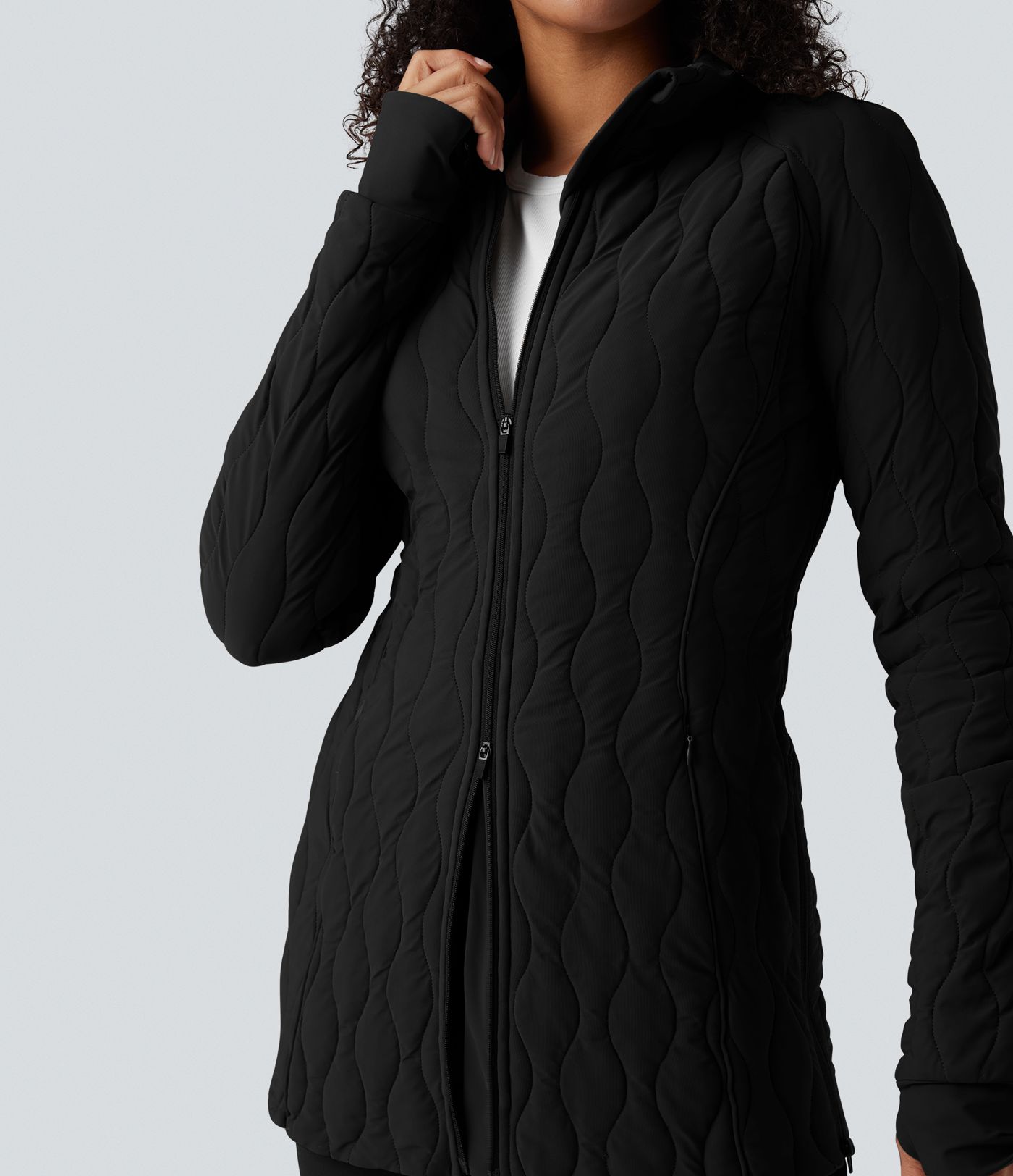 PuffFlex High Neck Long Sleeve Thumb Hole Zipper Workout Quilted Jacket with Pockets