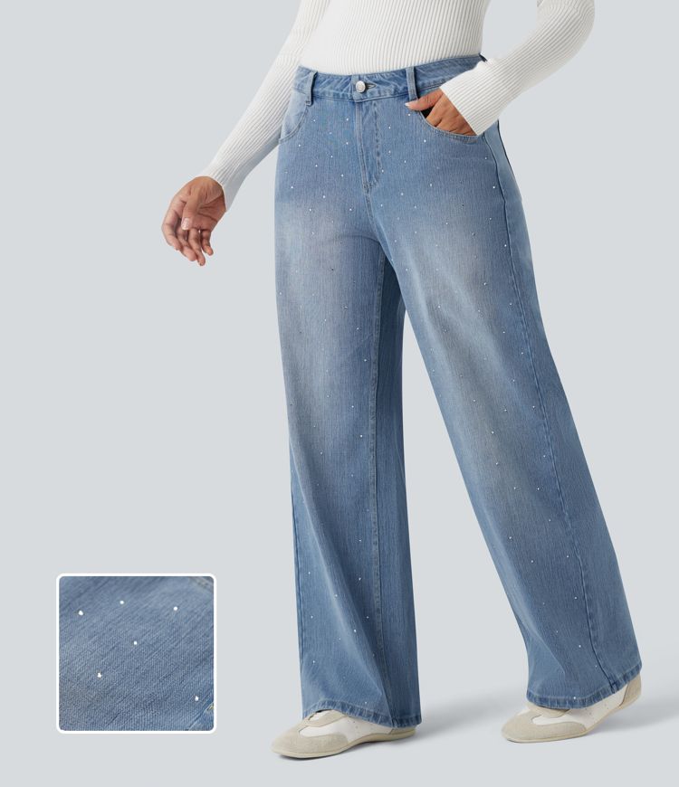 Halara Flex™ High Waisted Rhinestone Casual Jeans with Pockets