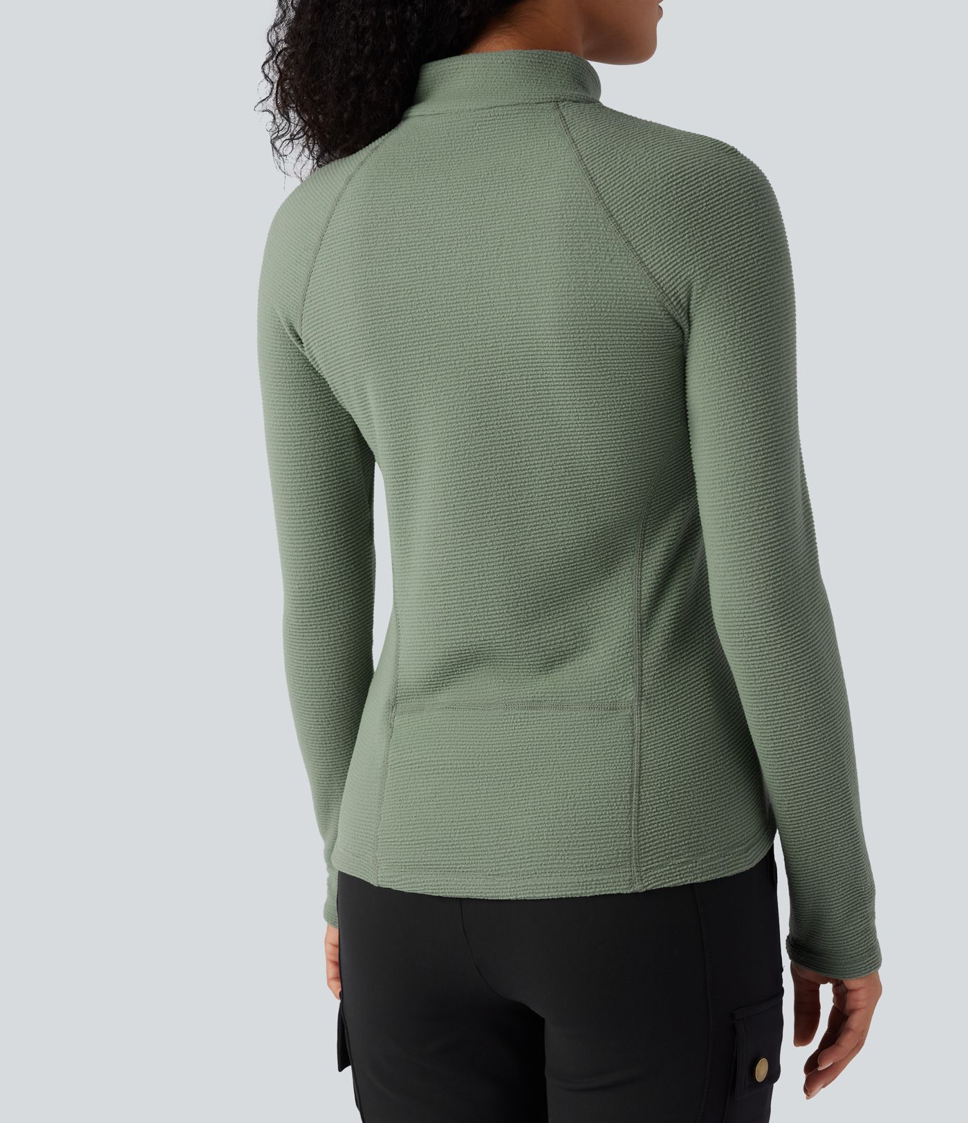 Packable Half Zip Long Sleeve Fleece Casual Sports Top with Pocket