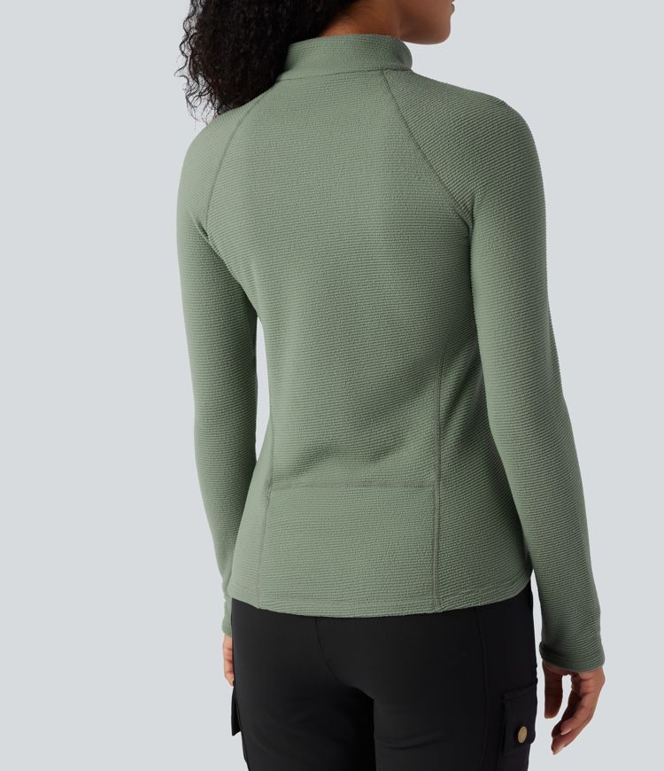 Haut de sport polaire demi-zip pliable à manches longues avec poche