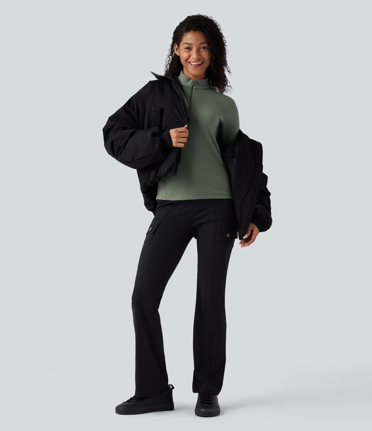 Haut de sport polaire demi-zip pliable à manches longues avec poche