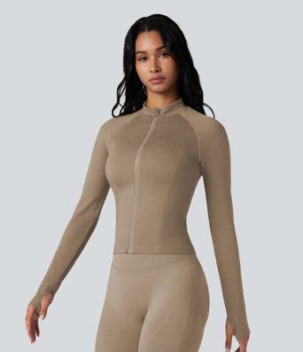 Seamless Flow Zipper Long Sleeve Thumb Hole Yoga Jacket