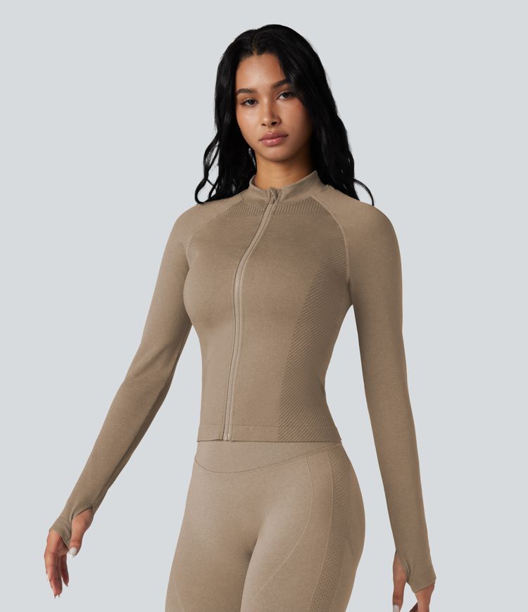 Seamless Flow Zipper Long Sleeve Thumb Hole Yoga Jacket