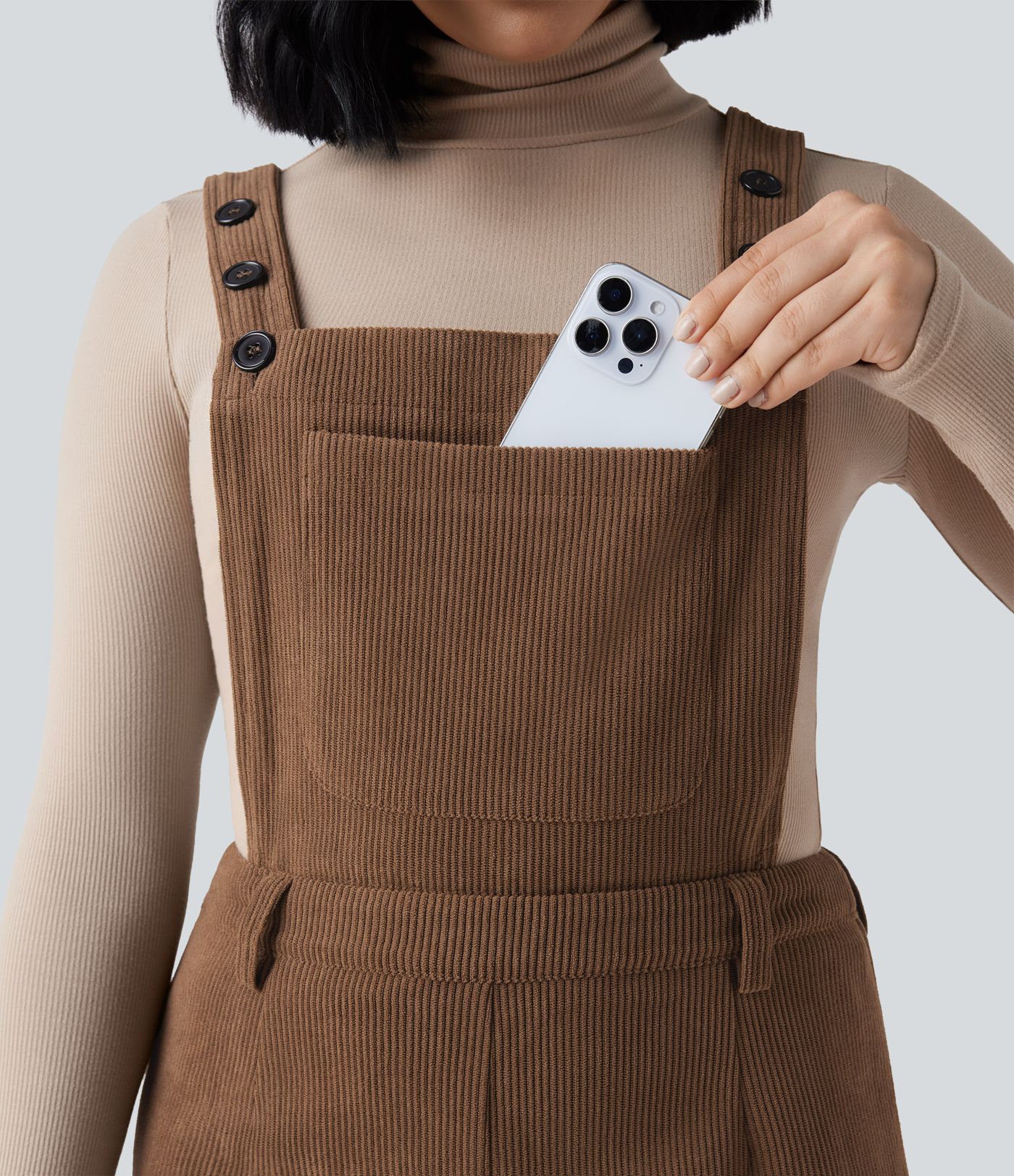 Adjustable Straps Corduroy Casual Detachable Overalls with Pocket