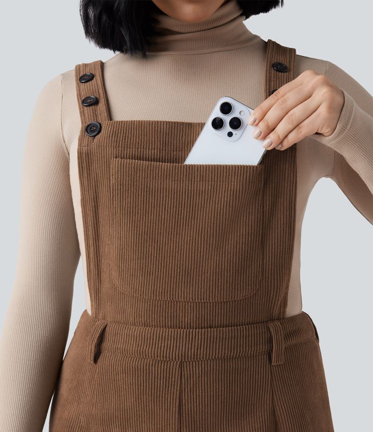 Adjustable Straps Corduroy Casual Detachable Overalls with Pocket