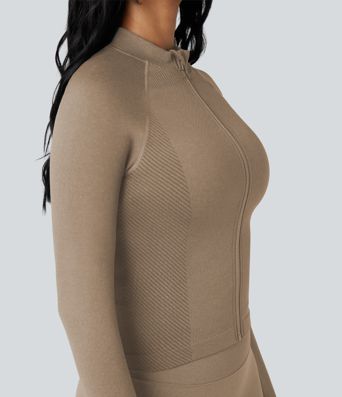 Seamless Flow Zipper Long Sleeve Thumb Hole Yoga Jacket