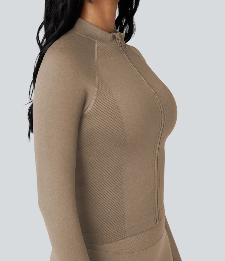 Seamless Flow Zipper Long Sleeve Thumb Hole Yoga Jacket