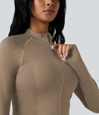 Seamless Flow Zipper Long Sleeve Thumb Hole Yoga Jacket