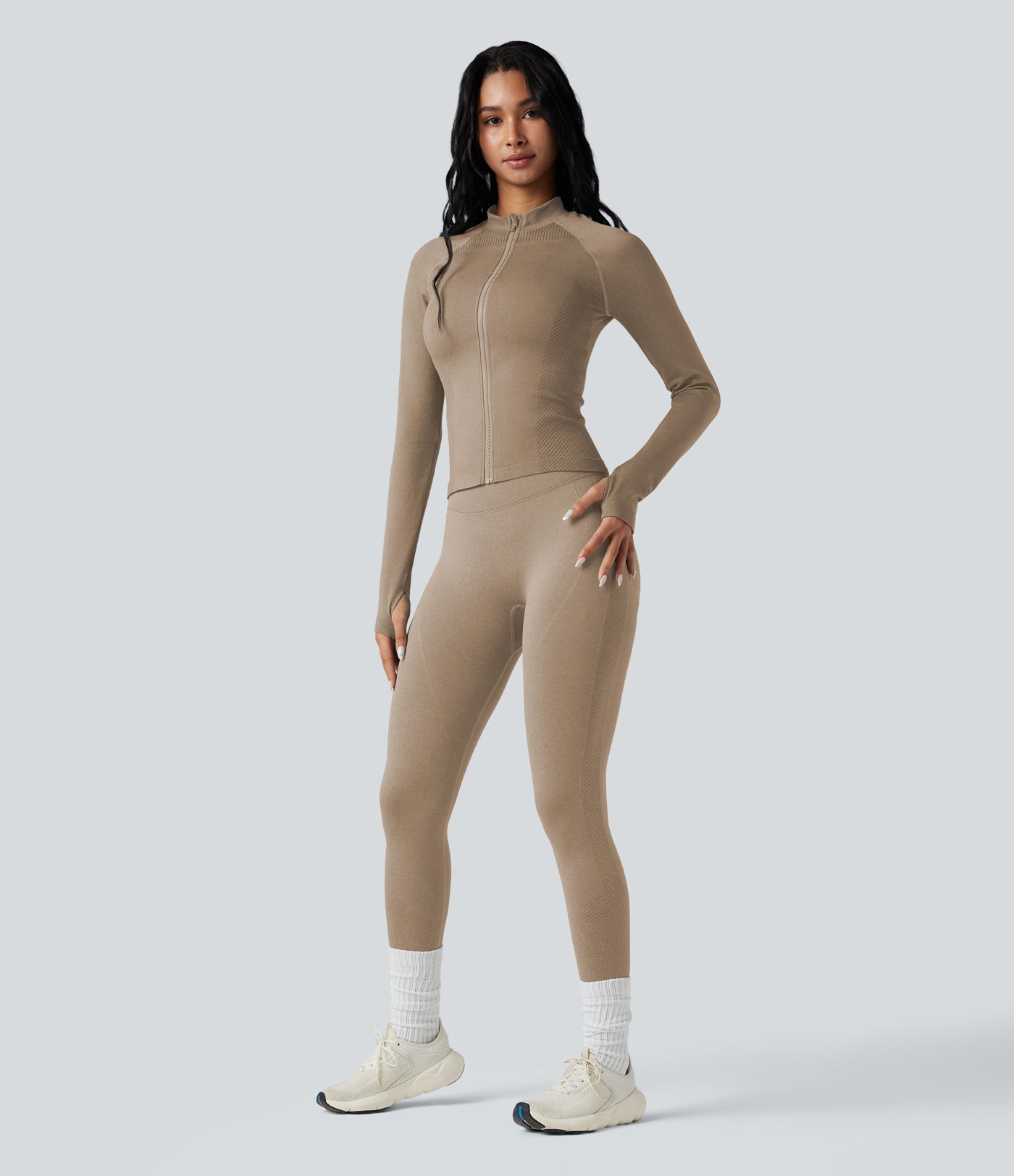 Seamless Flow Zipper Long Sleeve Thumb Hole Yoga Jacket