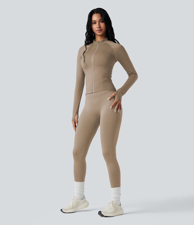 Seamless Flow Zipper Long Sleeve Thumb Hole Yoga Jacket