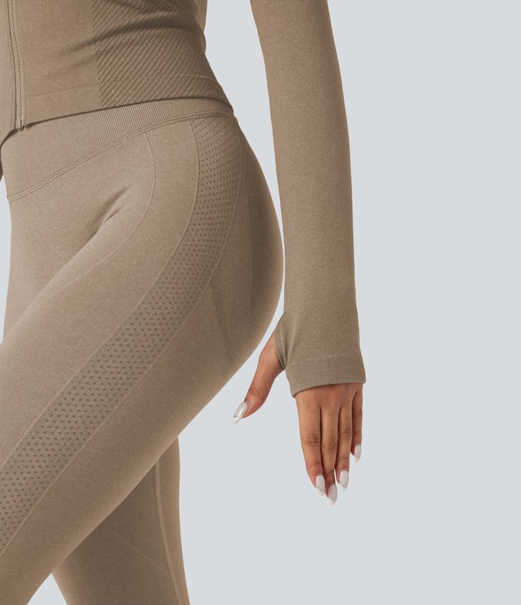 Seamless Flow Zipper Long Sleeve Thumb Hole Yoga Jacket