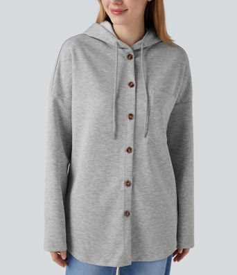 Hooded Drawstring Long Sleeve Curved Hem Casual Sweatshirt with Pocket