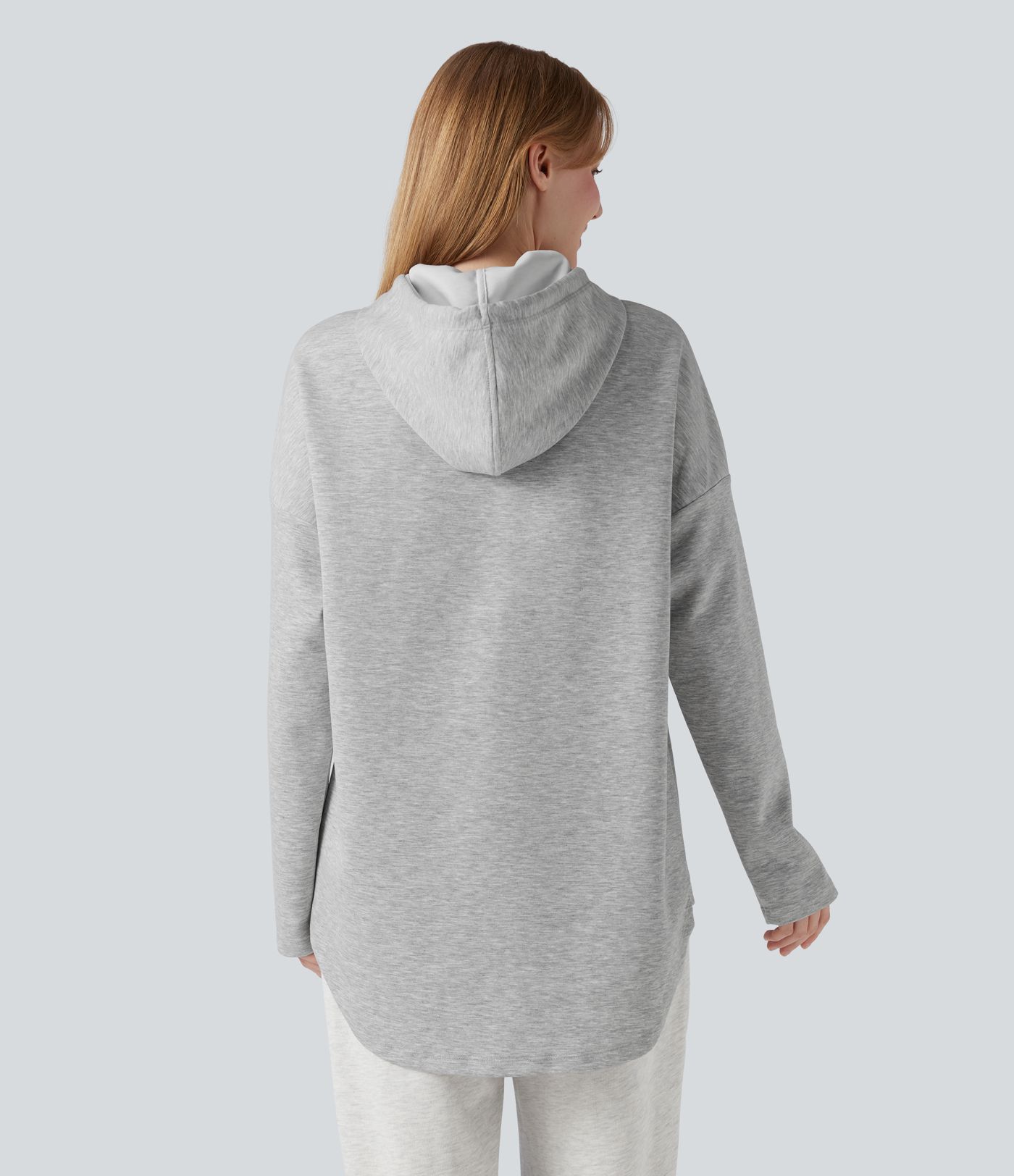 Hooded Drawstring Long Sleeve Curved Hem Casual Sweatshirt with Pocket