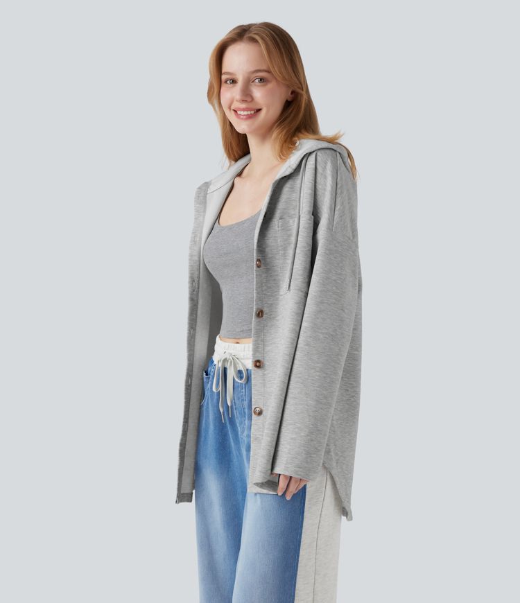 Hooded Drawstring Long Sleeve Curved Hem Casual Sweatshirt with Pocket