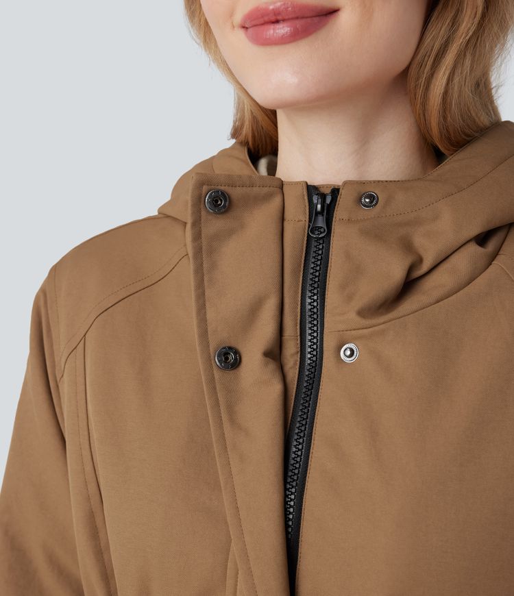 Hooded Drawstring Fleece Casual Parka Sherpa Jacket with Pockets