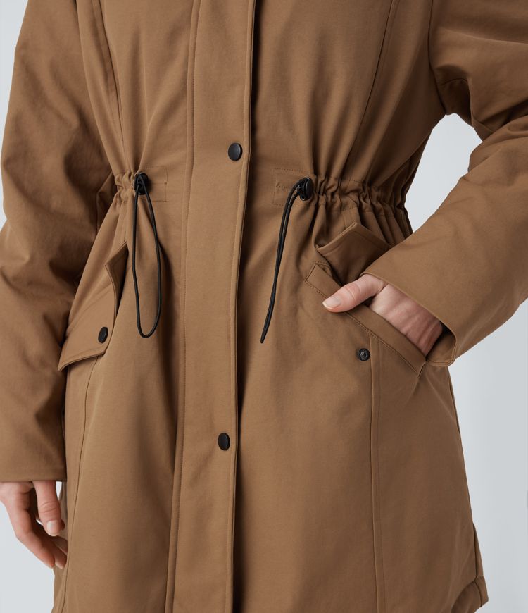 Hooded Drawstring Fleece Casual Parka Sherpa Jacket with Pockets