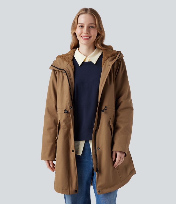 Parka sherpa polaire à capuche avec cordon de serrage et poches