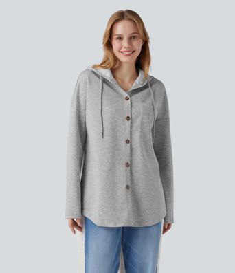 Hooded Drawstring Long Sleeve Curved Hem Casual Sweatshirt with Pocket