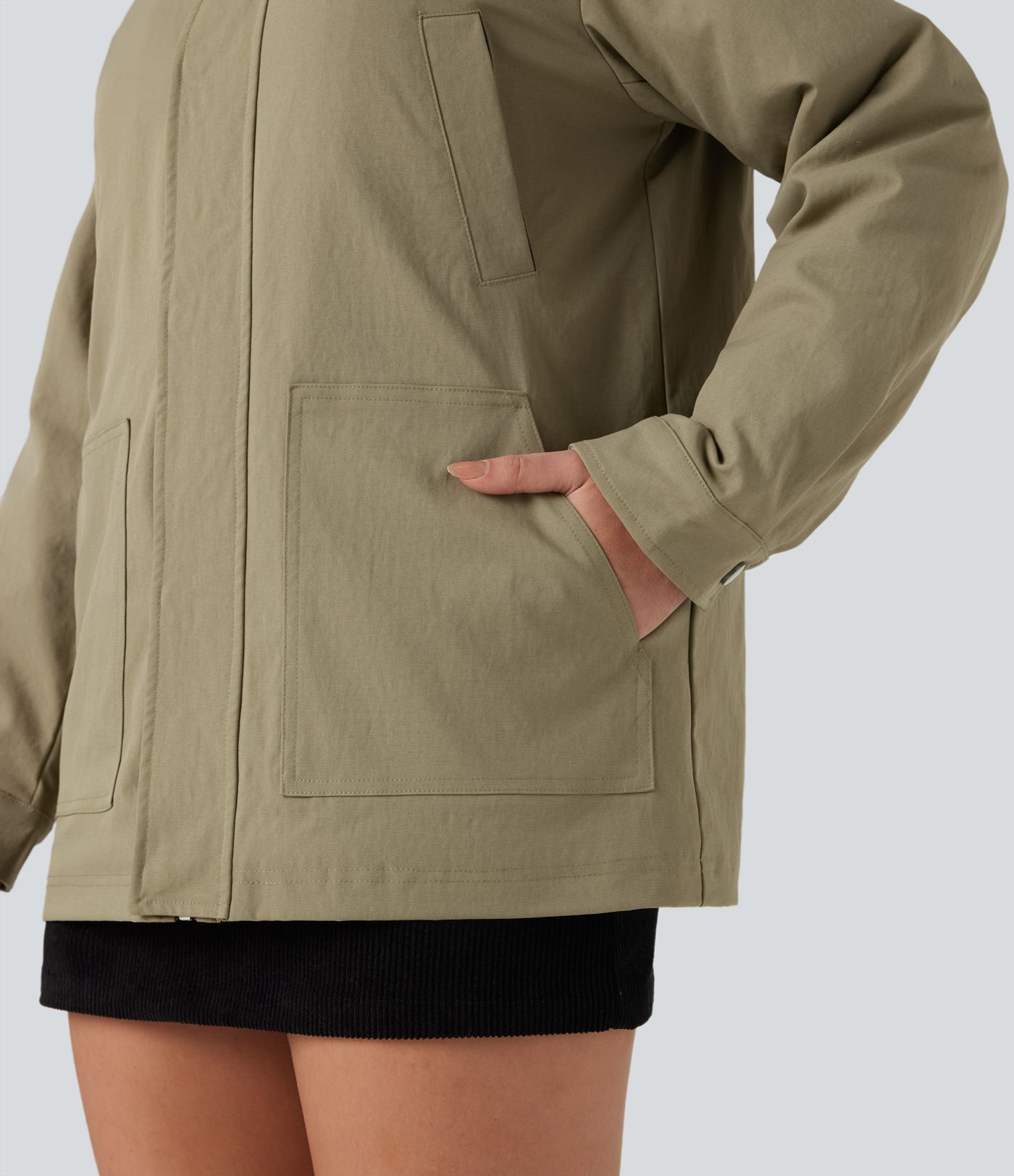Zipper Long Sleeve Casual Shacket Padded Jacket with Pockets