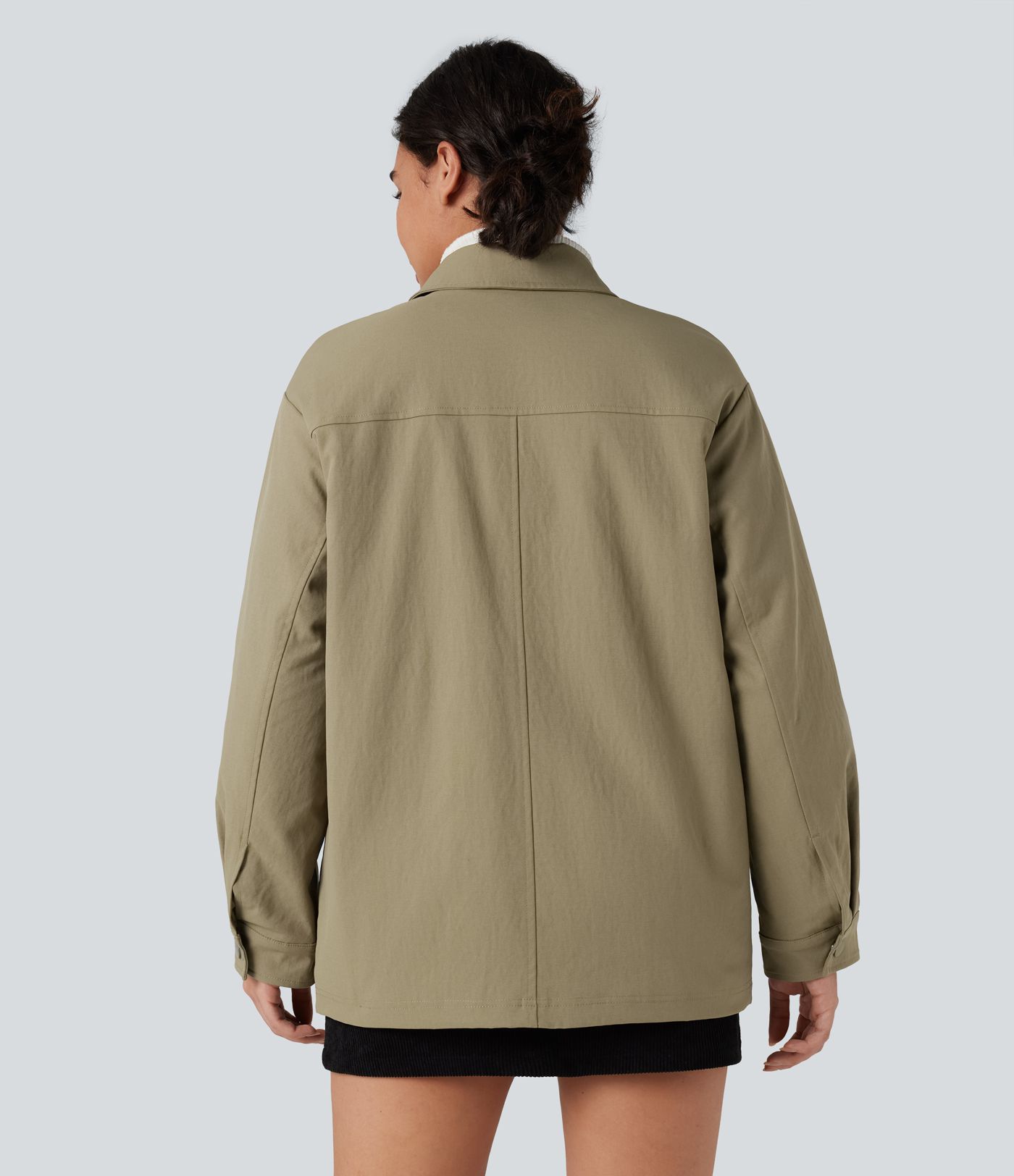 Zipper Long Sleeve Casual Shacket Padded Jacket with Pockets