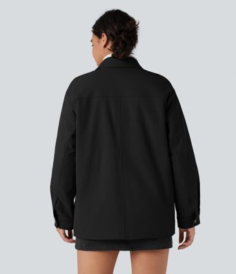 Zipper Long Sleeve Casual Shacket Padded Jacket with Pockets