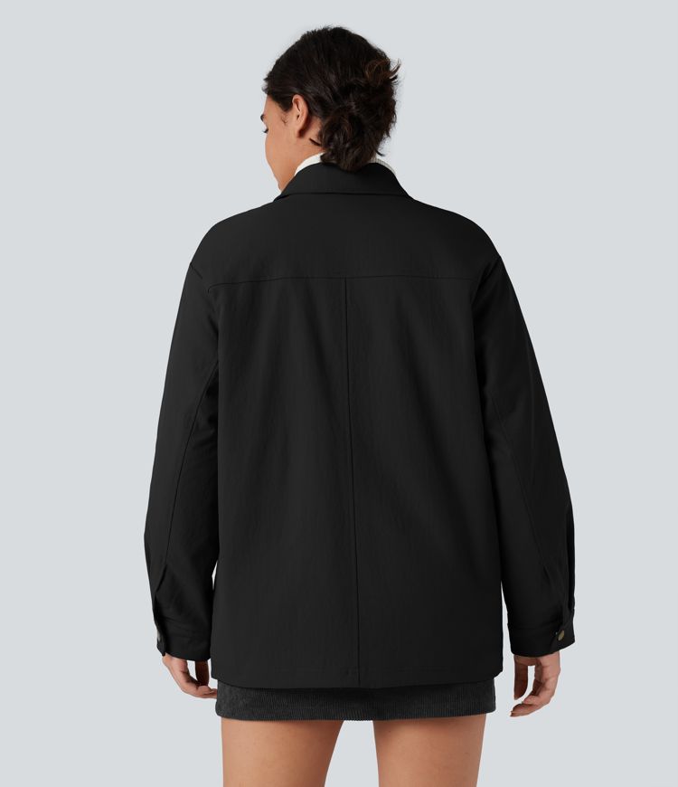 Zipper Long Sleeve Casual Shacket Padded Jacket with Pockets