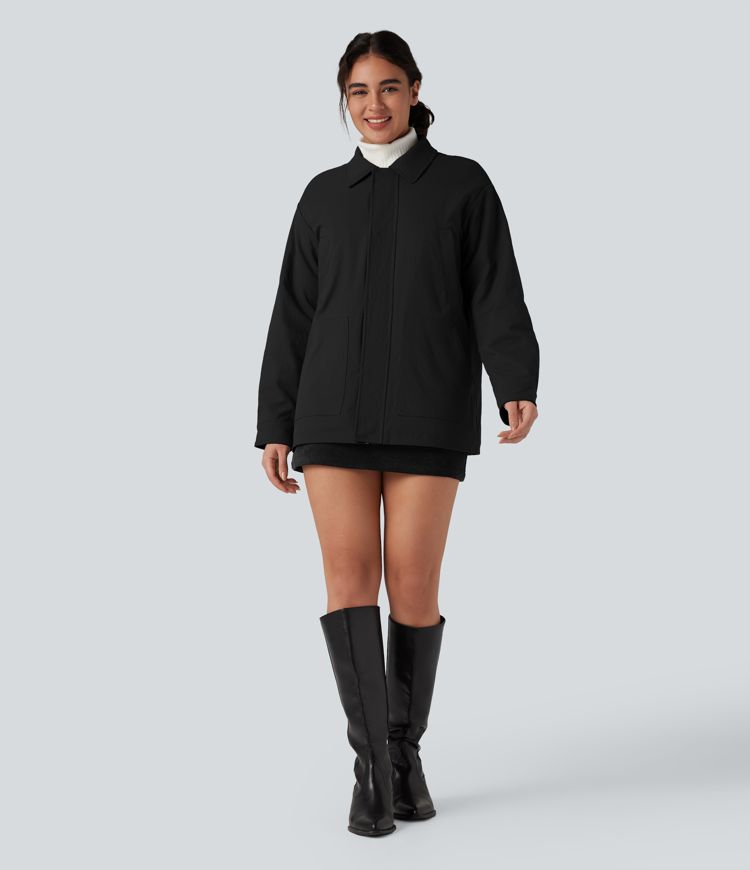 Zipper Long Sleeve Casual Shacket Padded Jacket with Pockets