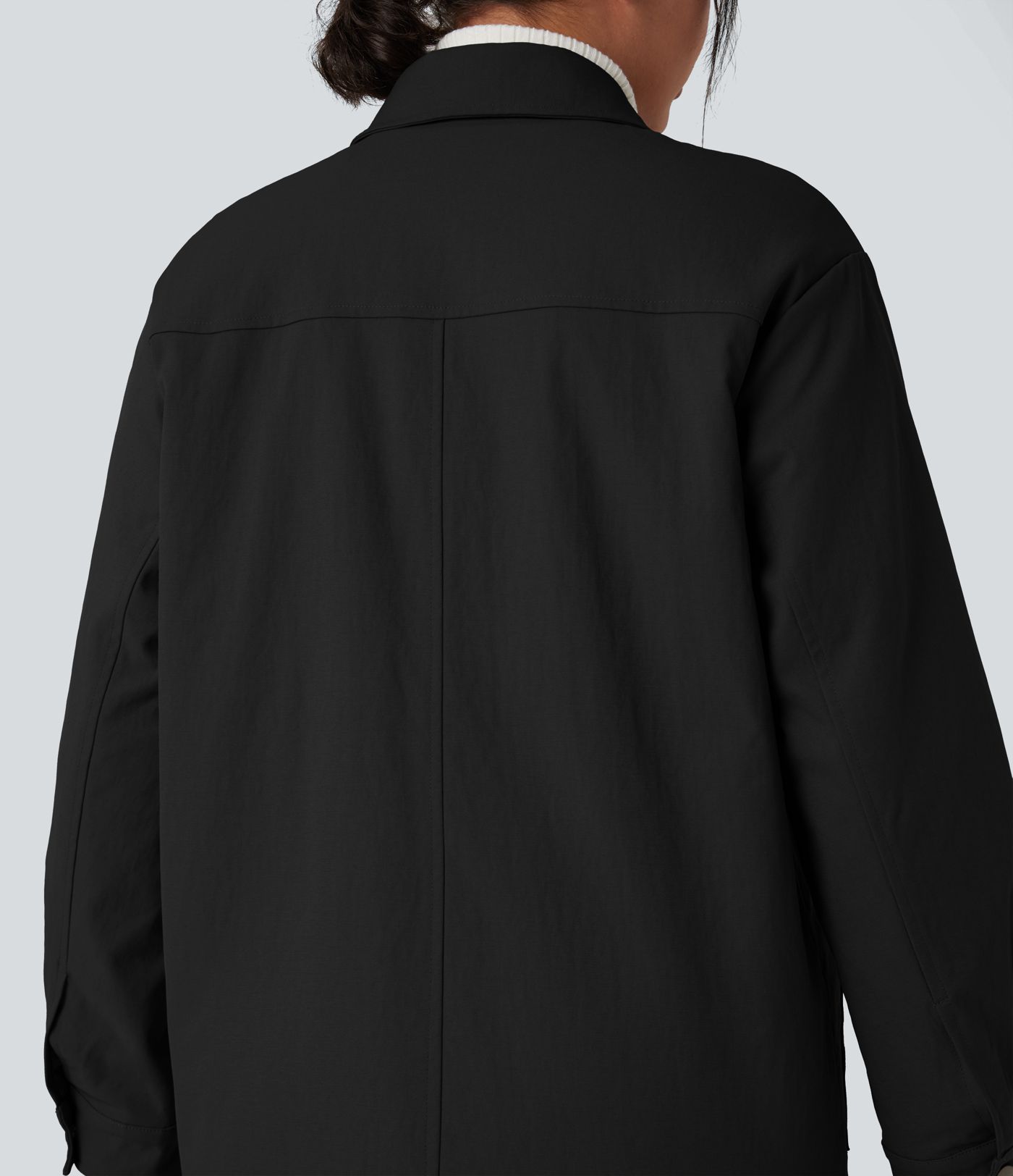 Zipper Long Sleeve Casual Shacket Padded Jacket with Pockets