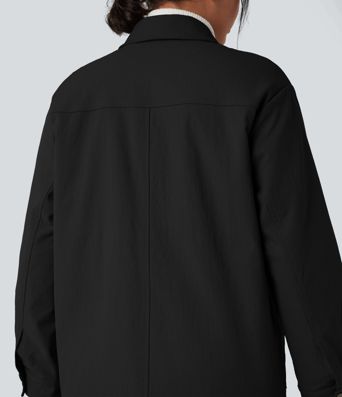 Zipper Long Sleeve Casual Shacket Padded Jacket with Pockets