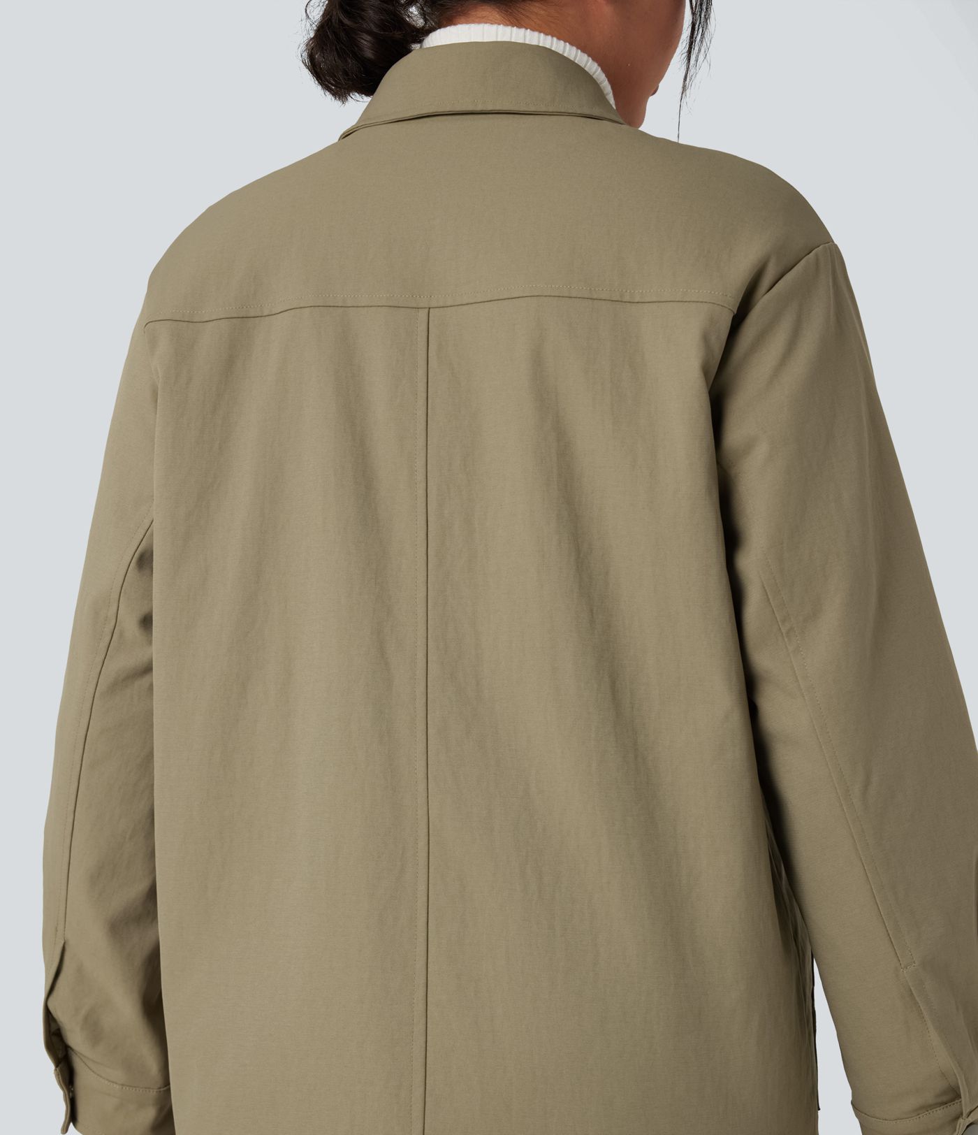 Zipper Long Sleeve Casual Shacket Padded Jacket with Pockets