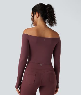 SoftlyZero™ Plush Off Shoulder Long Sleeve Thumb Hole Yoga Sports Top