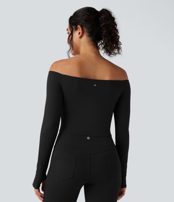 SoftlyZero™ Plush Off Shoulder Long Sleeve Thumb Hole Yoga Sports Top