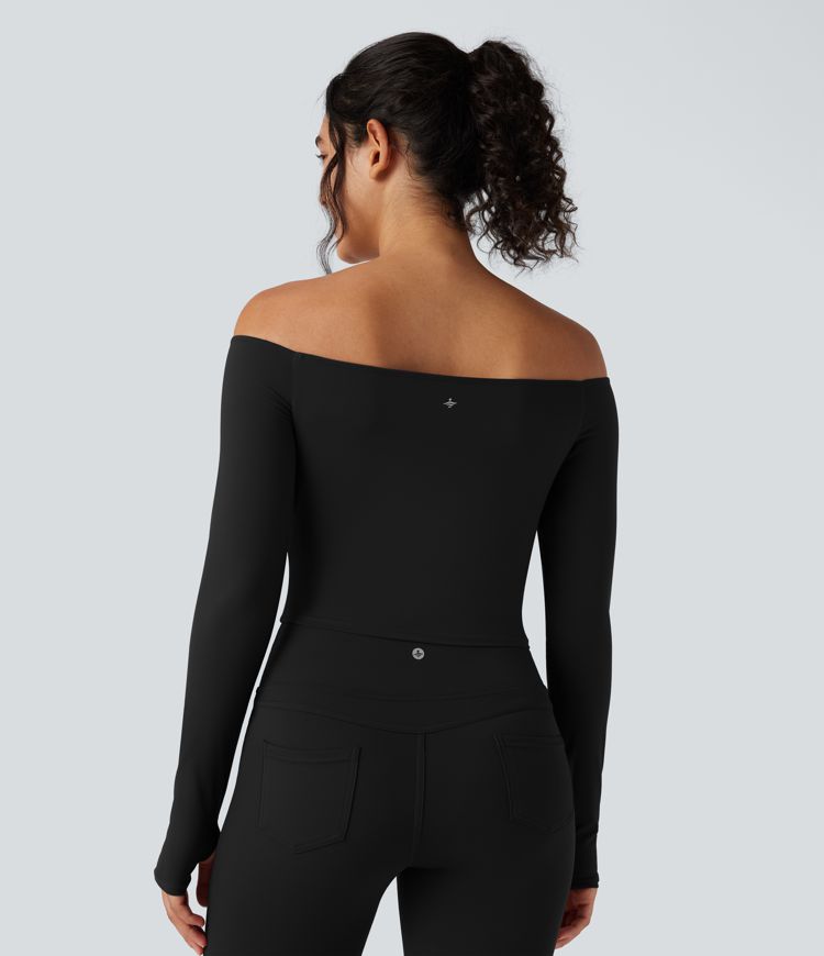 SoftlyZero™ Plush Off Shoulder Long Sleeve Thumb Hole Yoga Sports Top