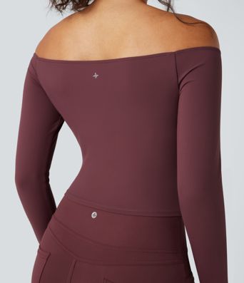 SoftlyZero™ Plush Off Shoulder Long Sleeve Thumb Hole Yoga Sports Top