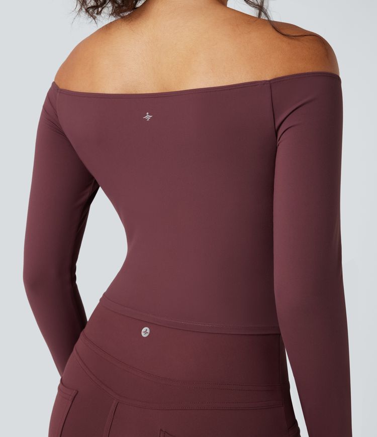 SoftlyZero™ Plush Off Shoulder Long Sleeve Thumb Hole Yoga Sports Top