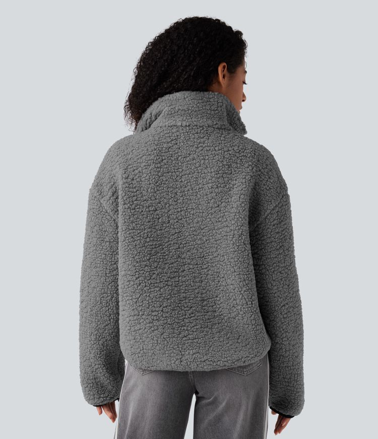 Turtleneck Long Sleeve Casual Sherpa Jacket with Pockets