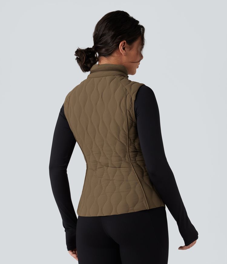 Gilet de running matelassé col montant zippé pliable avec poches