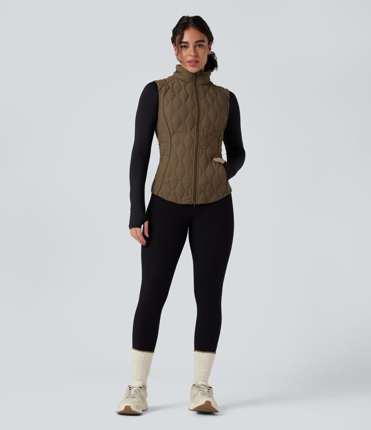 Gilet de running matelassé col montant zippé pliable avec poches