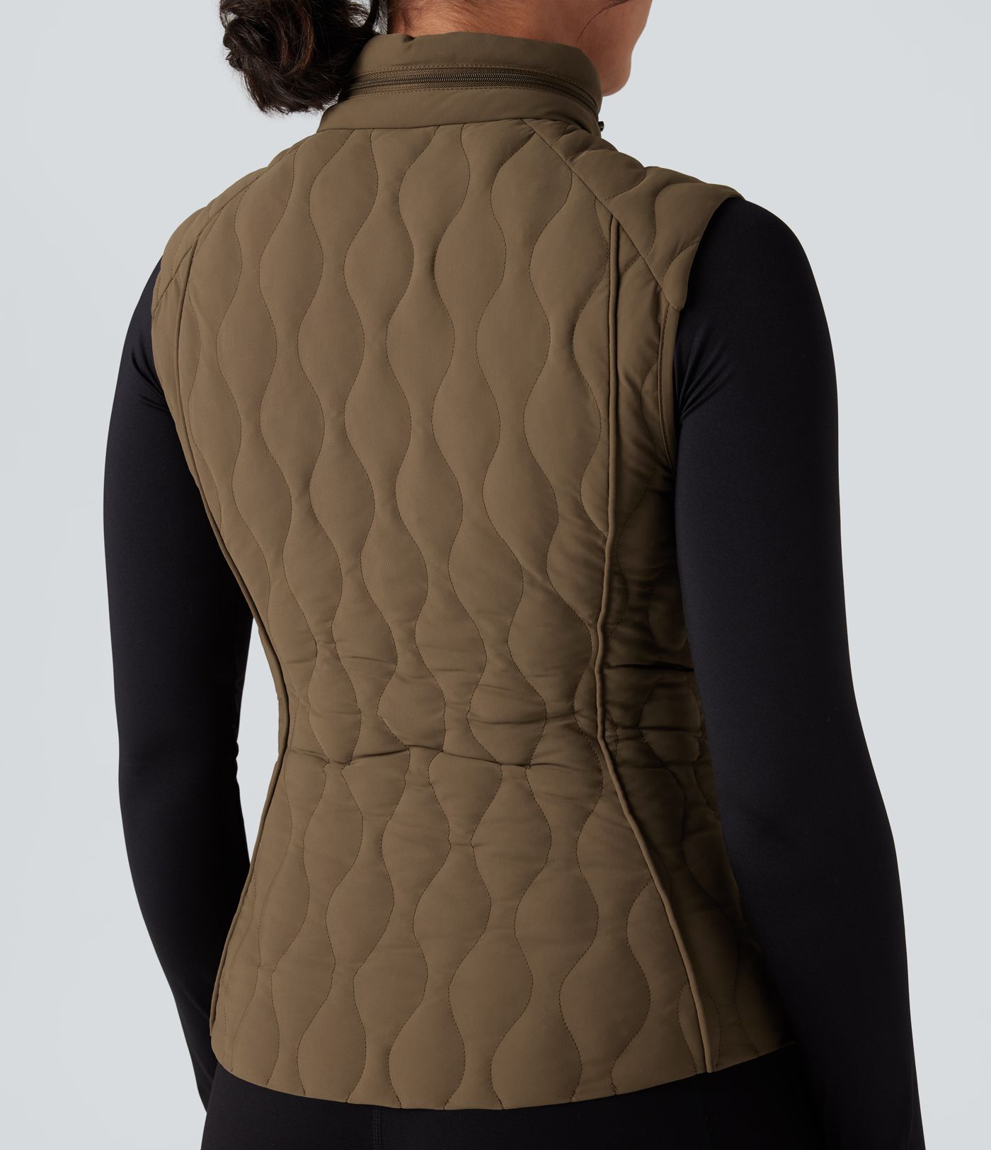 Packable High Neck Zipper Running Quilted Vest with Pockets
