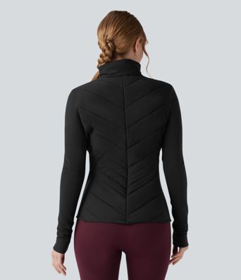 Gepolsterte, langärmlige Laufjacke mit Stehkragen, Reißverschluss und Taschen