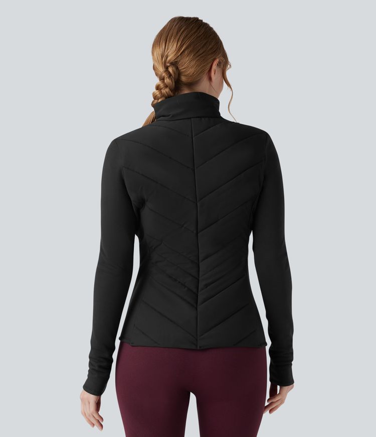 Gepolsterte, langärmlige Laufjacke mit Stehkragen, Reißverschluss und Taschen