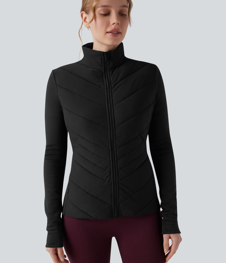 Gepolsterte, langärmlige Laufjacke mit Stehkragen, Reißverschluss und Taschen